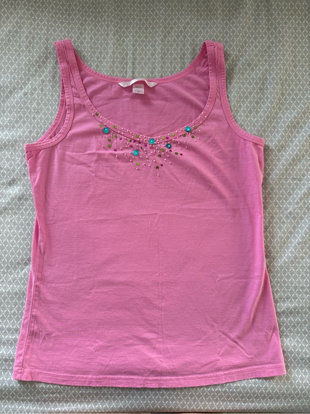 Vintage Victoria's Secret Pink Sequin Beaded Scoop Neck Tank Top Size Medium
